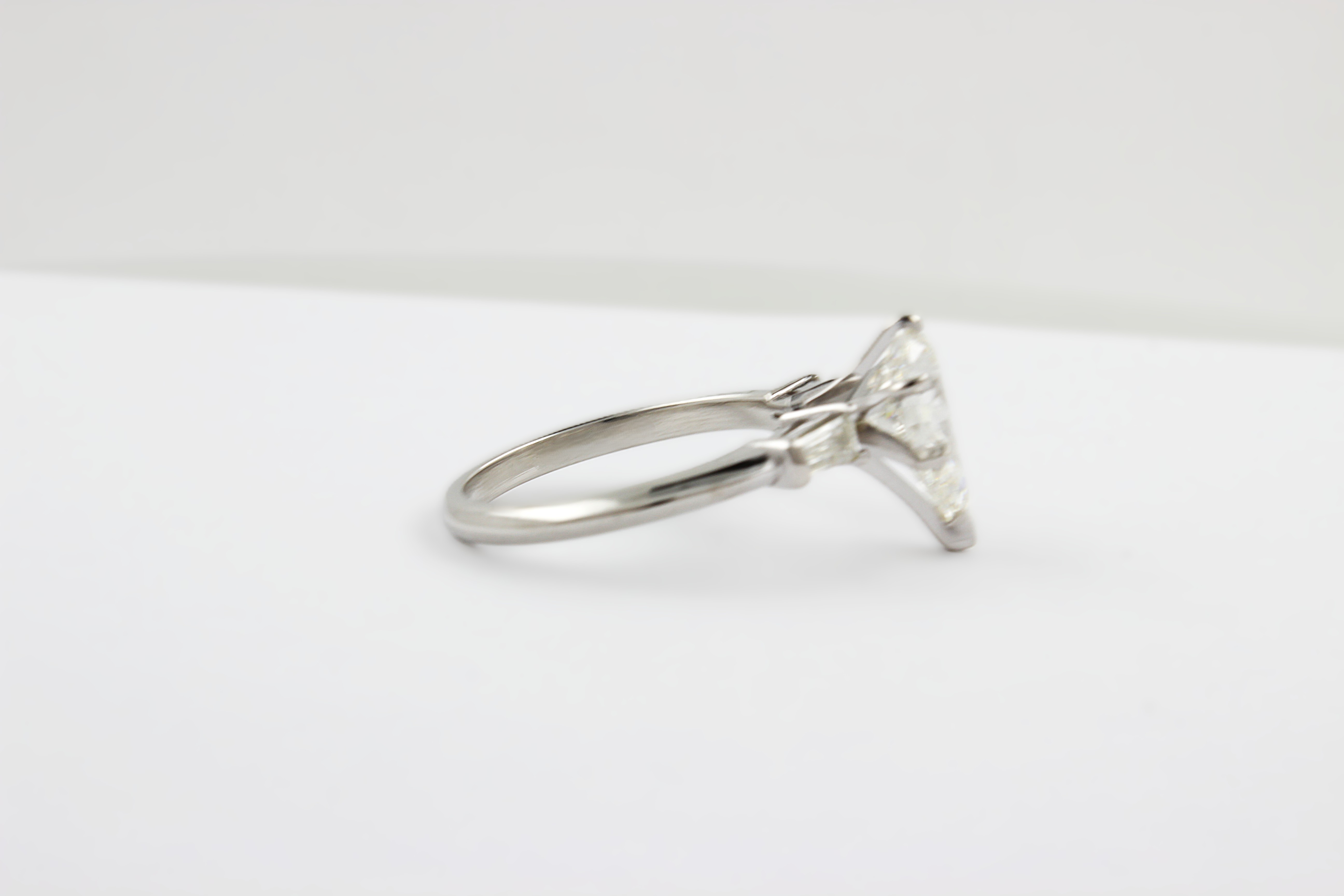 Three Stone Diamond Ring / Pear Shape & Baguette Diamonds